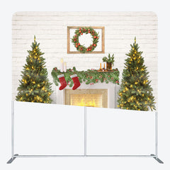 Lofaris Brick Wall Fireplace Tree Christmas Square Backdrop