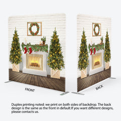 Lofaris Brick Wall Fireplace Tree Christmas Square Backdrop