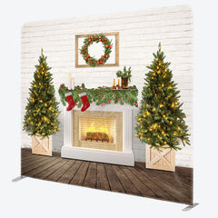 Lofaris Brick Wall Fireplace Tree Christmas Square Backdrop