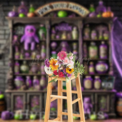 Lofaris Brick Wall Pick Your Poison Shelf Halloween Backdrop