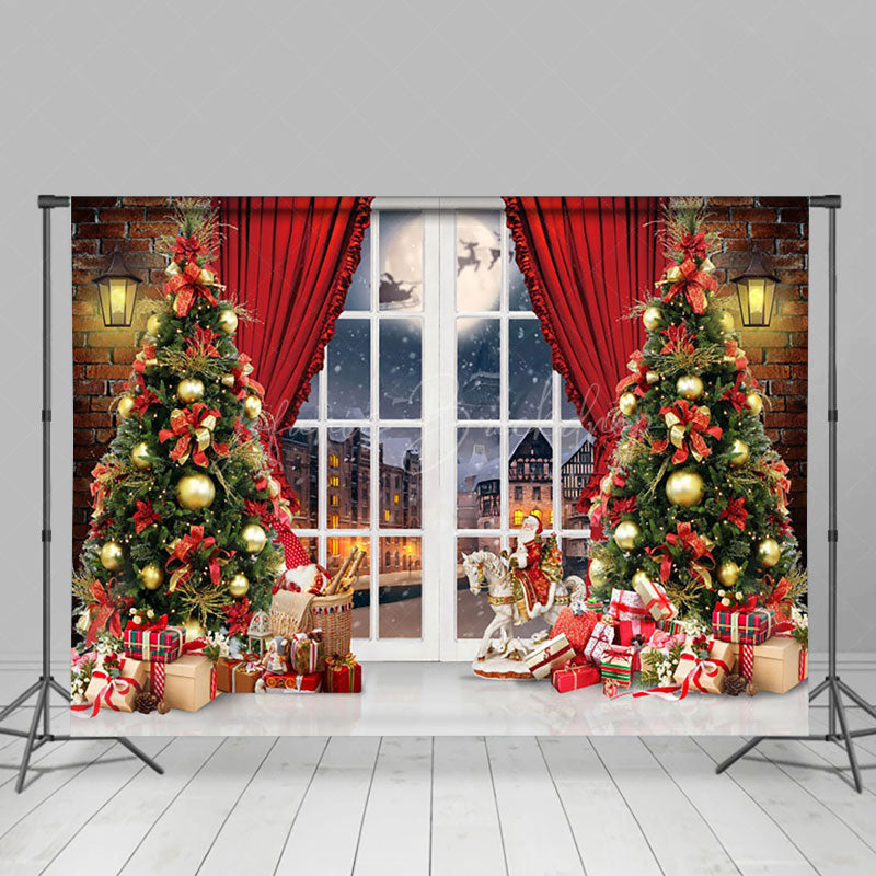 Lofaris Brick Wall Window Curtain Christmas Tree Backdrop