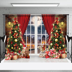 Lofaris Brick Wall Window Curtain Christmas Tree Backdrop