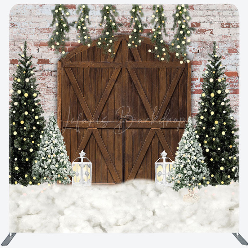 Lofaris Brick Wall Wood Door Christmas Pillow Cover Backdrop