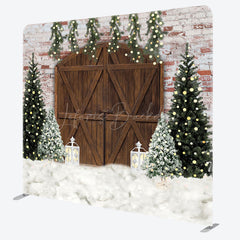 Lofaris Brick Wall Wood Door Christmas Pillow Cover Backdrop