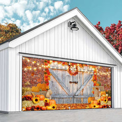 Lofaris Brick Wall Wood Door Pumpkin Maple Garage Banner