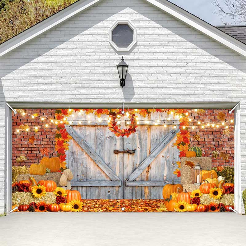 Lofaris Brick Wall Wood Door Pumpkin Maple Garage Banner