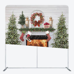 Lofaris Bricks Fireplace Christmas Tension Fabric Backdrop