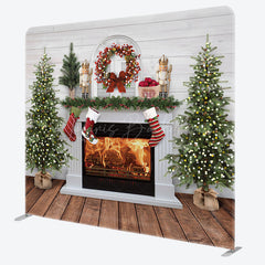 Lofaris Bricks Fireplace Christmas Tension Fabric Backdrop