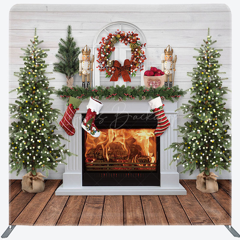 Lofaris Bricks Fireplace Christmas Tension Fabric Backdrop