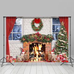 Lofaris Bricks Fireplace Window Curtain Christmas Backdrop