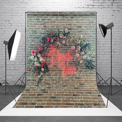 Lofaris Bricks Wall Floral Neon Drink In Love Photo Backdrop