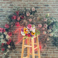 Lofaris Bricks Wall Floral Neon Drink In Love Photo Backdrop