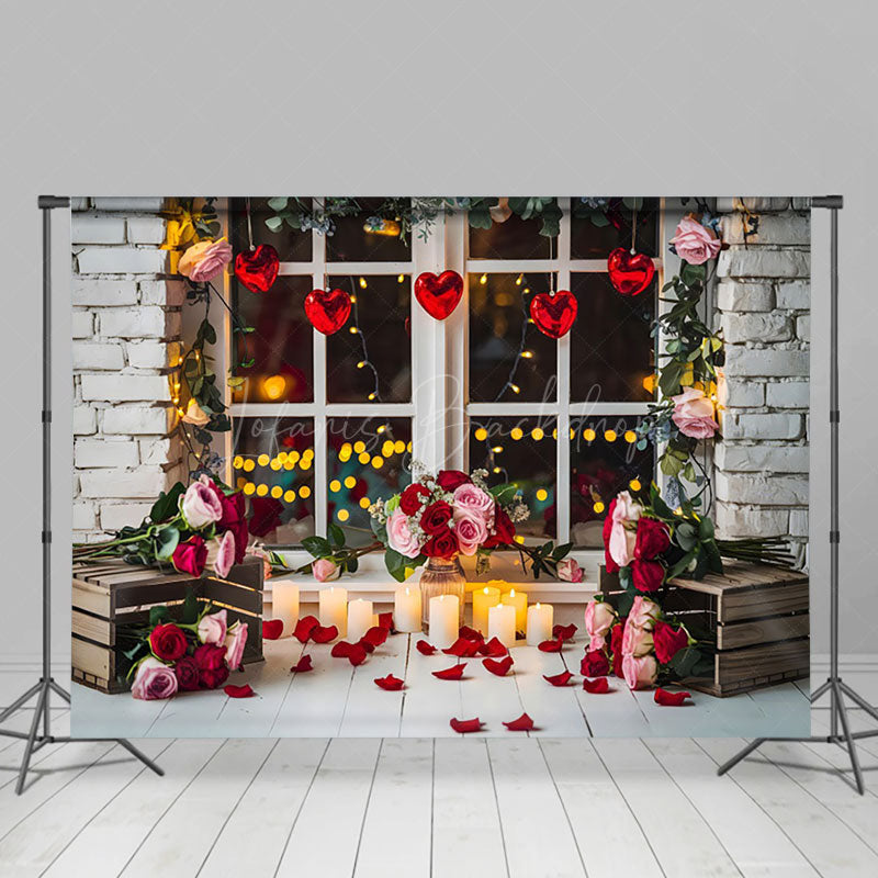 Lofaris Bricks Wall Floral Window Candlelight Photo Backdrop