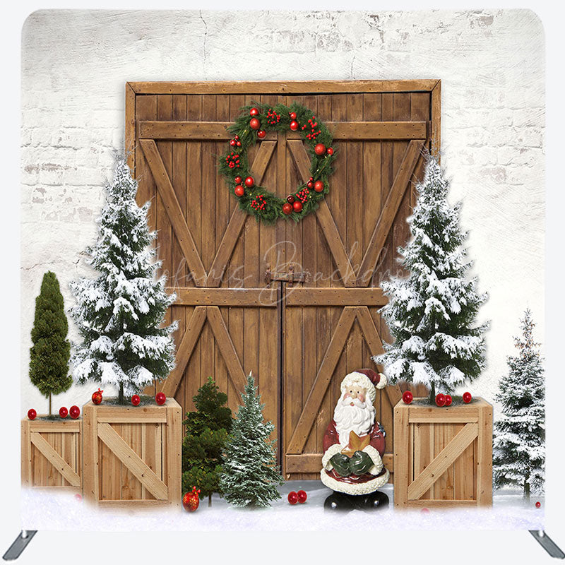 Lofaris Bricks Wall Wooden Door Merry Christmas Backdrop