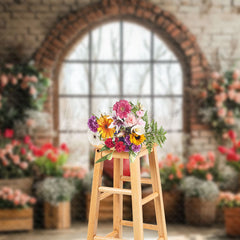 Lofaris Bricks Window Scene Spring Floral Heart Backdrop