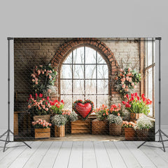 Lofaris Bricks Window Scene Spring Floral Heart Backdrop