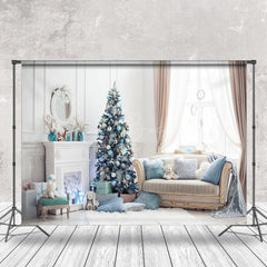 Lofaris Bright Blue Room Sofa Christmas Tree Backdrop