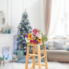 Lofaris Bright Blue Room Sofa Christmas Tree Backdrop