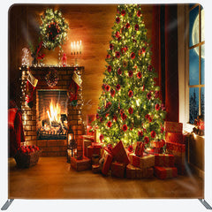 Lofaris Bright Fireplace Tree Christmas Pillow Case Backdrop