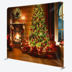 Lofaris Bright Fireplace Tree Christmas Pillow Case Backdrop