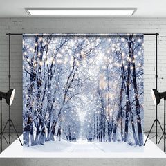 Lofaris Bright Light Twinkling Snowy Winter Forest Backdrop