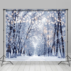 Lofaris Bright Light Twinkling Snowy Winter Forest Backdrop