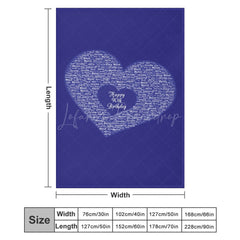 Lofaris Bright Royal Blue Custom Family Name Heart Blanket