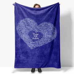 Lofaris Bright Royal Blue Custom Family Name Heart Blanket