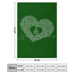 Lofaris Bright Royal Green Custom Family Name Heart Blanket