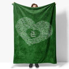 Lofaris Bright Royal Green Custom Family Name Heart Blanket