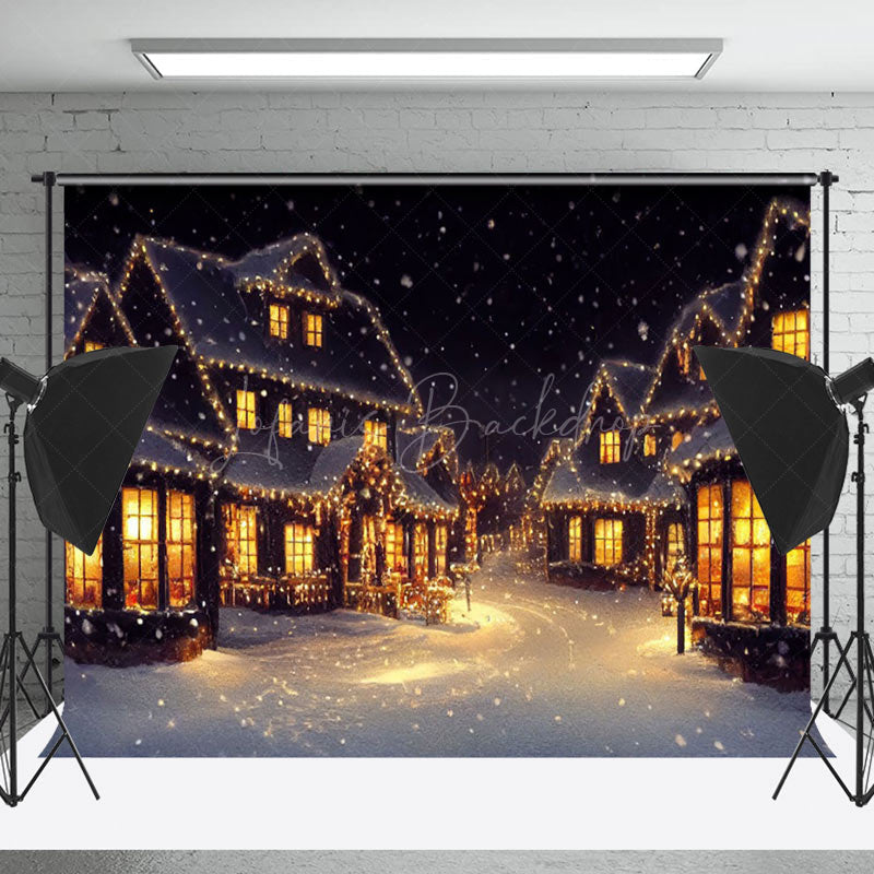 Lofaris Bright Village At Night Christmas Photo Backdrop