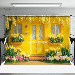 Lofaris Bright Yellow Floral House Spring Photo Backdrop