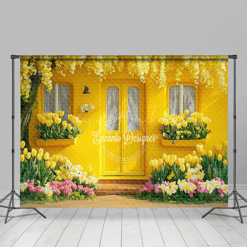 Lofaris Bright Yellow Floral House Spring Photo Backdrop