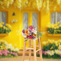 Lofaris Bright Yellow Floral House Spring Photo Backdrop