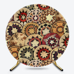 Lofaris Brown Abstract Wicker Basket Round Ethiopian Backdrop