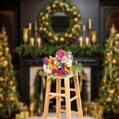 Lofaris Brown Beige Retro Fireplace Christmas Vibe Backdrop