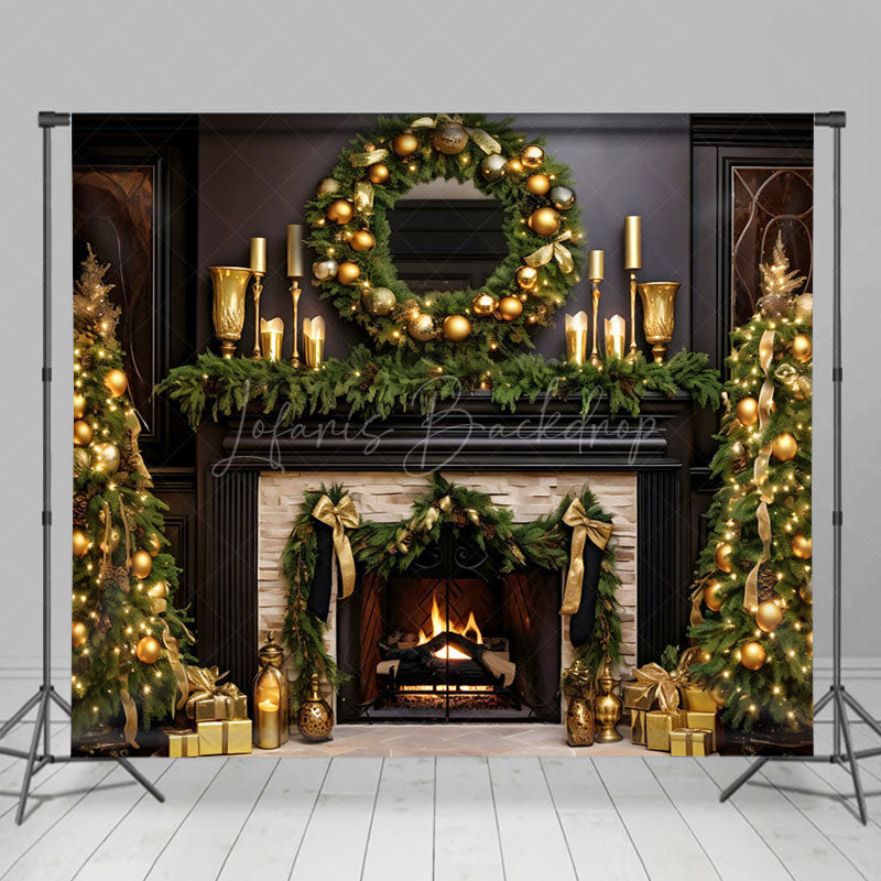 Lofaris Brown Beige Retro Fireplace Christmas Vibe Backdrop