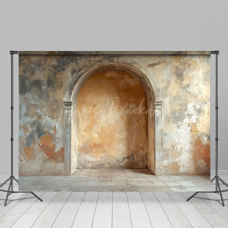 Lofaris Brown Beige Vintage Stone Arch Retro Wall Backdrop