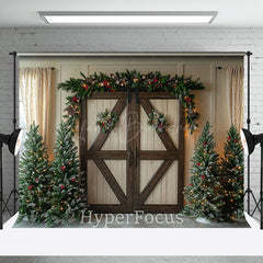 Lofaris Brown Beige Wooden Door Christmas Photo Backdrop