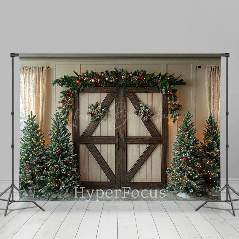 Lofaris Brown Beige Wooden Door Christmas Photo Backdrop