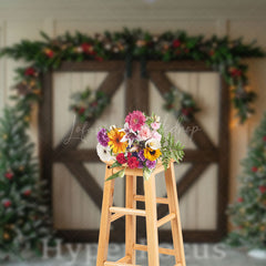 Lofaris Brown Beige Wooden Door Christmas Photo Backdrop