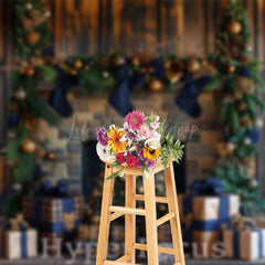 Lofaris Brown Blue Fireplace Gifts Christmas Vibe Backdrop