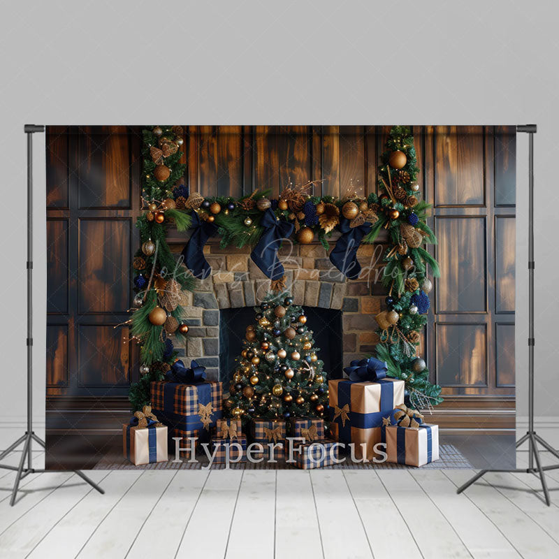 Lofaris Brown Blue Fireplace Gifts Christmas Vibe Backdrop