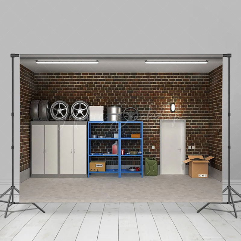 Lofaris Brown Brick Wall Car Repair Shop Photograph Backdrop