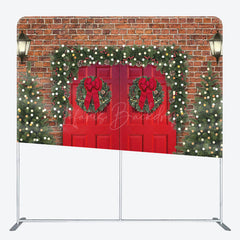 Lofaris Brown Bricks Door Christmas Tension Fabric Backdrop