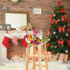 Lofaris Brown Bricks Wall Xmas Tree Merry Christmas Backdrop