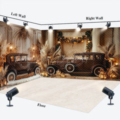 Lofaris Brown Car Boho Floral Candlelight Room Set Backdrop