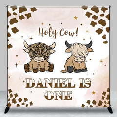 Lofaris Brown Cow Print Custom Name 1st Birthday Backdrop