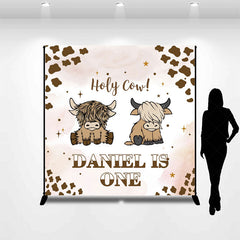 Lofaris Brown Cow Print Custom Name 1st Birthday Backdrop