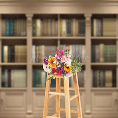 Lofaris Brown Gorgeous Bookcase Scenario Photo Backdrop